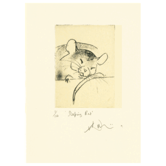 Sleeping Rat card reproduced from an etching by Julian Williams