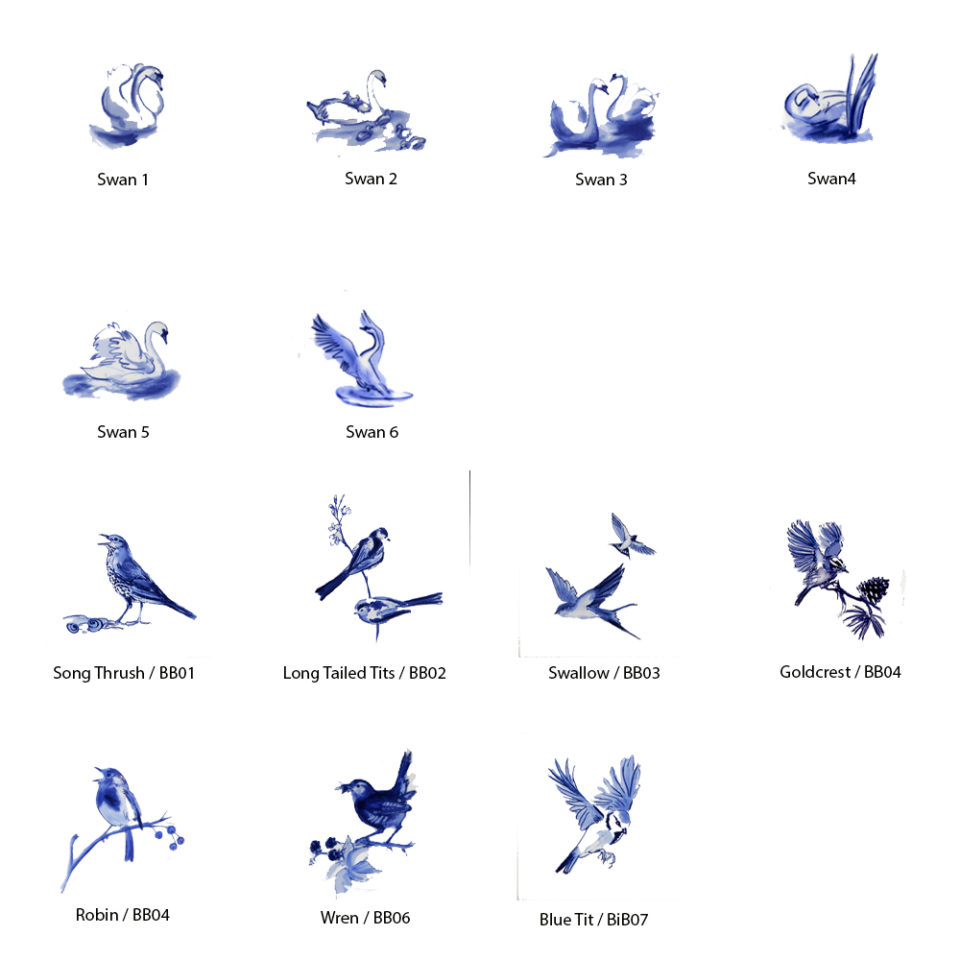 Blue and white delft birds for birdwatchers